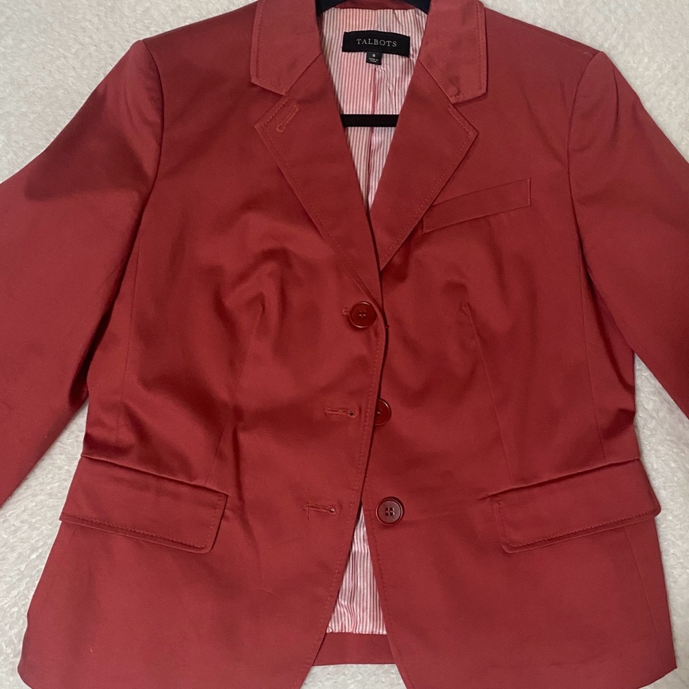 TALBOTS SIZE 8 WOMENS MUTED RED BLAZER - LINED WITH STRIPES *VINTAGE*
